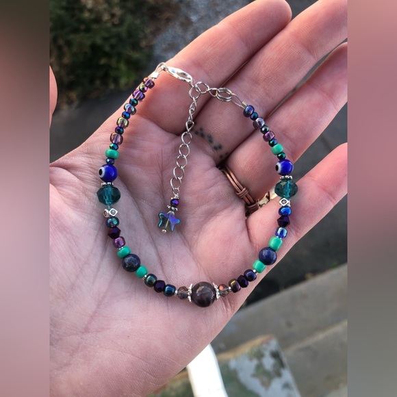 Circe Asteroid Goddess Genuine Gemstone Beaded Anklet - Picture 3 of 12